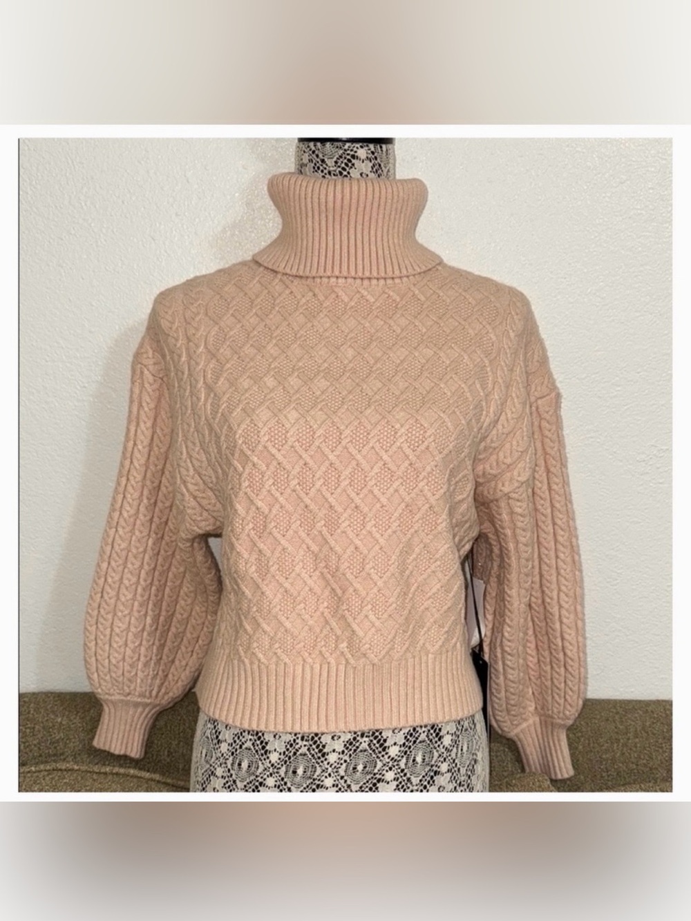 Truth Blush Cable-Knit Turtleneck Sweater